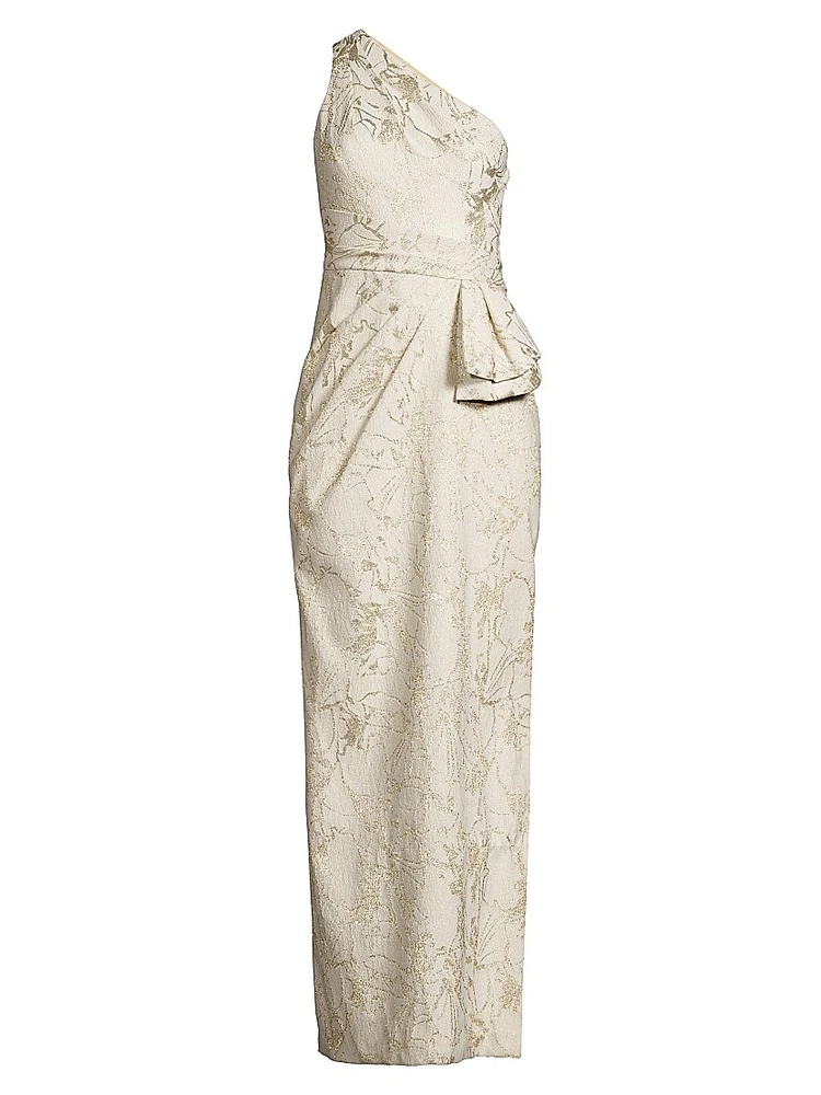 Jacquard One-Shoulder Column Gown