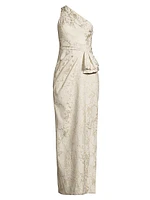 Jacquard One-Shoulder Column Gown