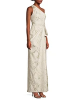 Jacquard One-Shoulder Column Gown