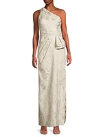 Jacquard One-Shoulder Column Gown