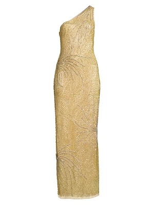 Beaded One-Shoulder Gown