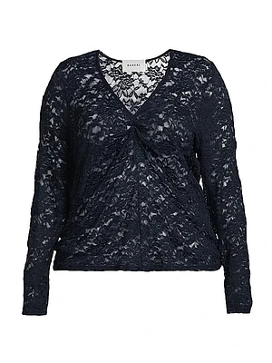 Plus Olivia Lace-Sleeve Ruched Top