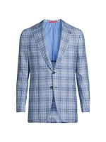 Light Blue Easy Plaid Wool-Cashmere Jacket