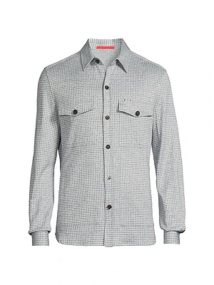 Houndstooth Linen-Silk-Cotton Overshirt