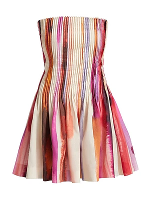 Gina Printed Pintuck Linen-Blend Strapless Minidress