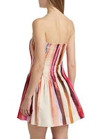 Gina Printed Pintuck Linen-Blend Strapless Minidress