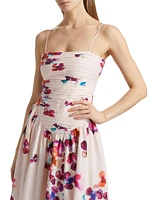 Michele Pleated Floral Midi-Dress