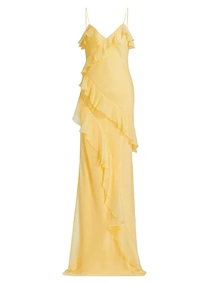 Sophia Chiffon Ruffle-Trim Gown