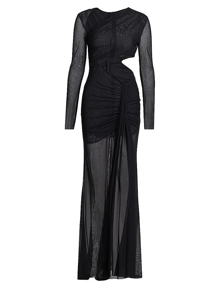 Mesh Asymmetric Cut-Out Gown