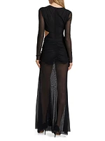 Mesh Asymmetric Cut-Out Gown