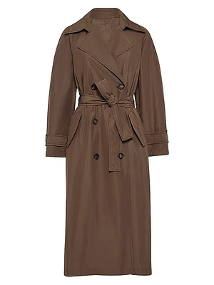 Techno Cotton Water Resistant Taffeta Trench with Shiny Details