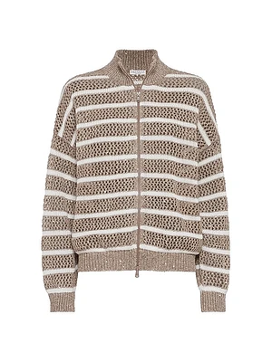 Linen Dazzling Striped Net Cardigan