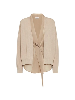 Cotton English Rib Knit and Organza Layered Cardigan