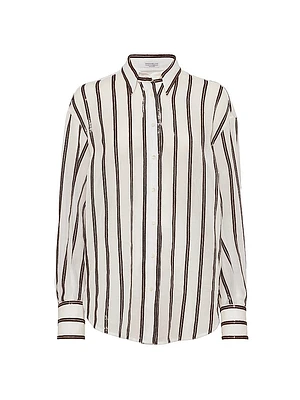 Cotton Organza Shirt with Dazzling Stripe Embroidery