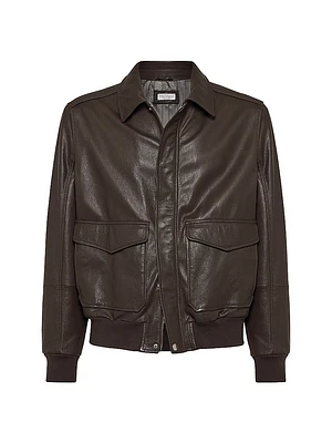 Grained Leather Aviator Jacket