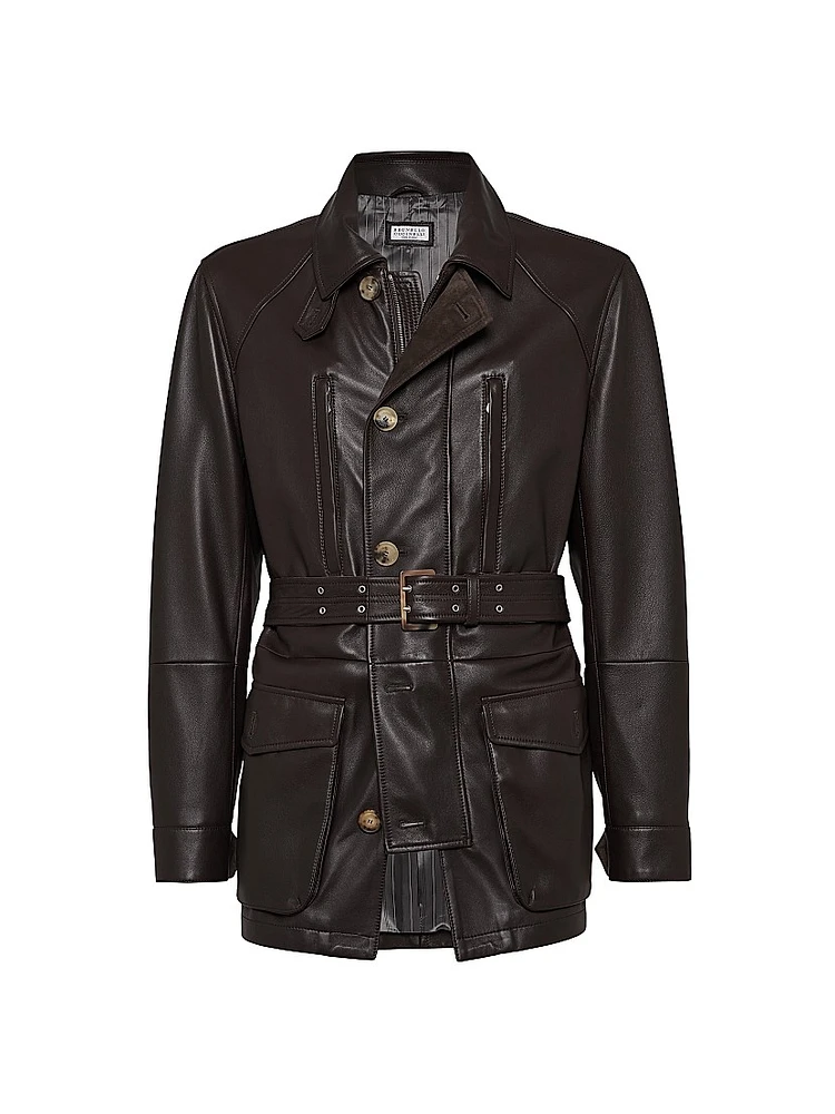 Polished Nappa Leather Belted Parka