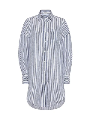 Striped Linen and Silk Organza Long Shirt