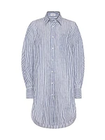 Striped Linen and Silk Organza Long Shirt