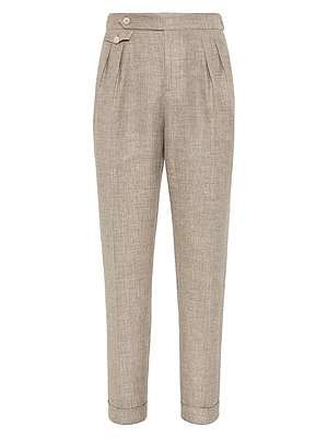 Diagonal Leisure Fit Trousers with Double Pleats and Waist Tabs