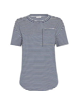 Cotton Striped Jersey T-Shirt with Shiny Pocket Detail