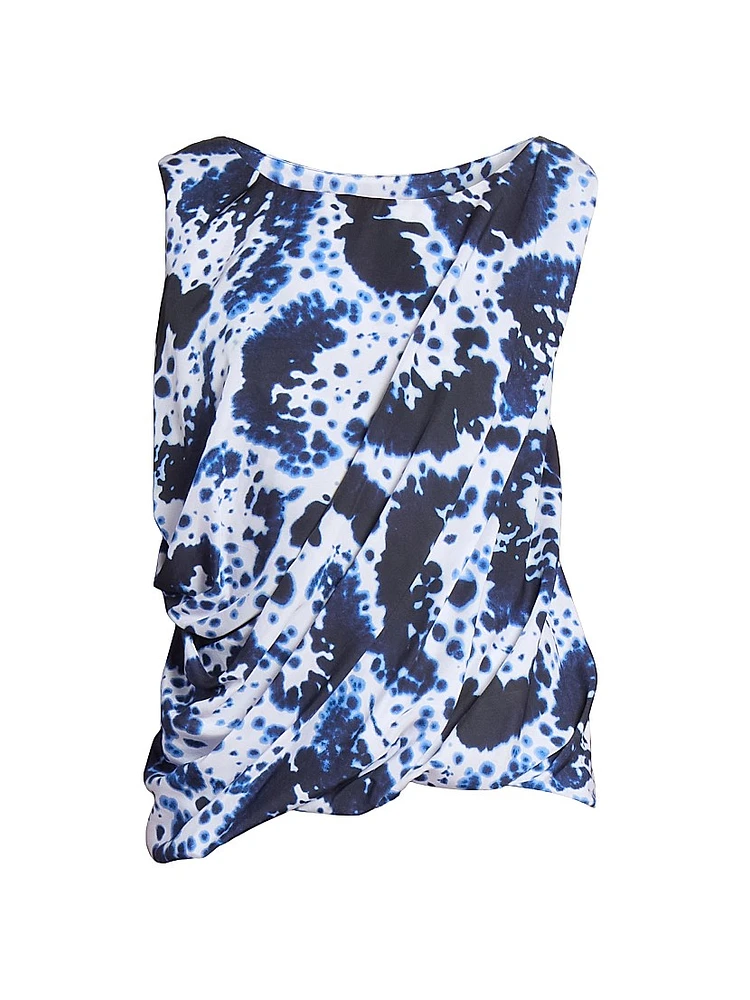 Abstract Draped Asymmetrical Bubble-Hem Top