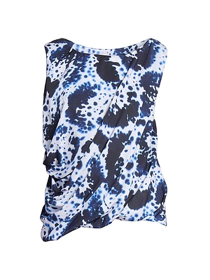 Abstract Draped Asymmetrical Bubble-Hem Top