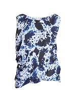 Abstract Draped Asymmetrical Bubble-Hem Top