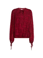 Floral Tieneck Elasticized-Hem Blouse