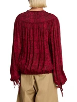 Floral Tieneck Elasticized-Hem Blouse