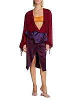 Floral Tieneck Elasticized-Hem Blouse