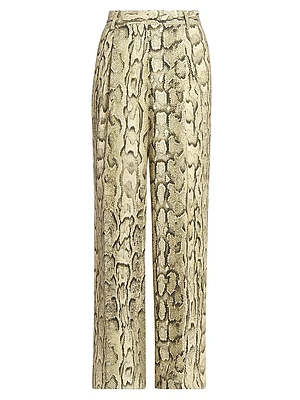 Snakeskin-Print Wide-Leg Pants