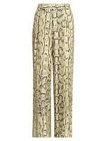 Snakeskin-Print Wide-Leg Pants