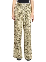 Snakeskin-Print Wide-Leg Pants