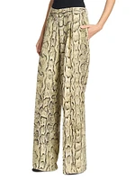 Snakeskin-Print Wide-Leg Pants