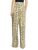 Snakeskin-Print Wide-Leg Pants