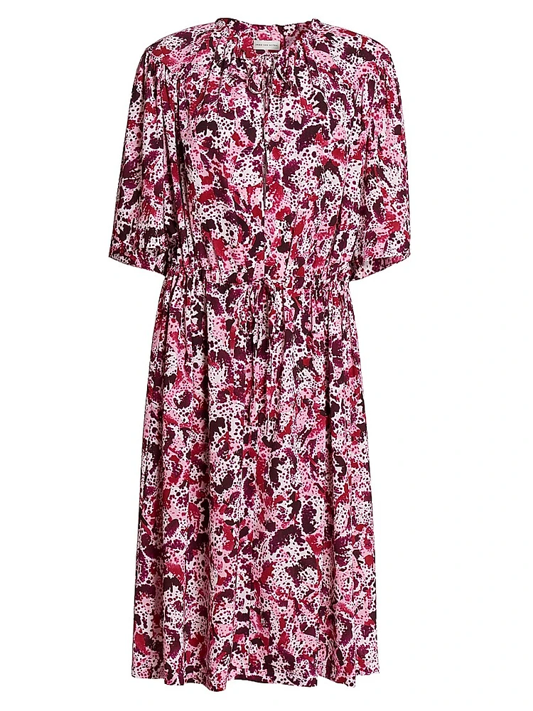 Abstract-Print Tieneck Midi-Dress