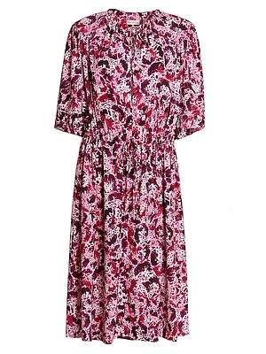 Abstract-Print Tieneck Midi-Dress