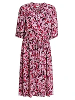 Abstract-Print Tieneck Midi-Dress