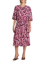 Abstract-Print Tieneck Midi-Dress