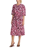 Abstract-Print Tieneck Midi-Dress