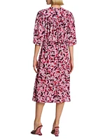 Abstract-Print Tieneck Midi-Dress