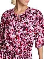 Abstract-Print Tieneck Midi-Dress