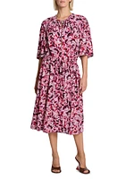 Abstract-Print Tieneck Midi-Dress