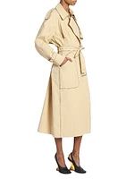 Cotton Snakeskin-Print-Trim Trench Coat