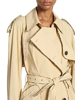 Cotton Snakeskin-Print-Trim Trench Coat
