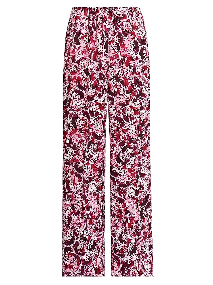 Abstract Drawstring Mid-Rise Wide-Leg Pants