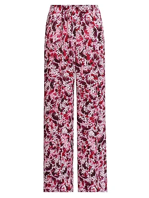 Abstract Drawstring Mid-Rise Wide-Leg Pants