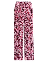 Abstract Drawstring Mid-Rise Wide-Leg Pants