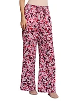 Abstract Drawstring Mid-Rise Wide-Leg Pants