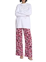 Abstract Drawstring Mid-Rise Wide-Leg Pants